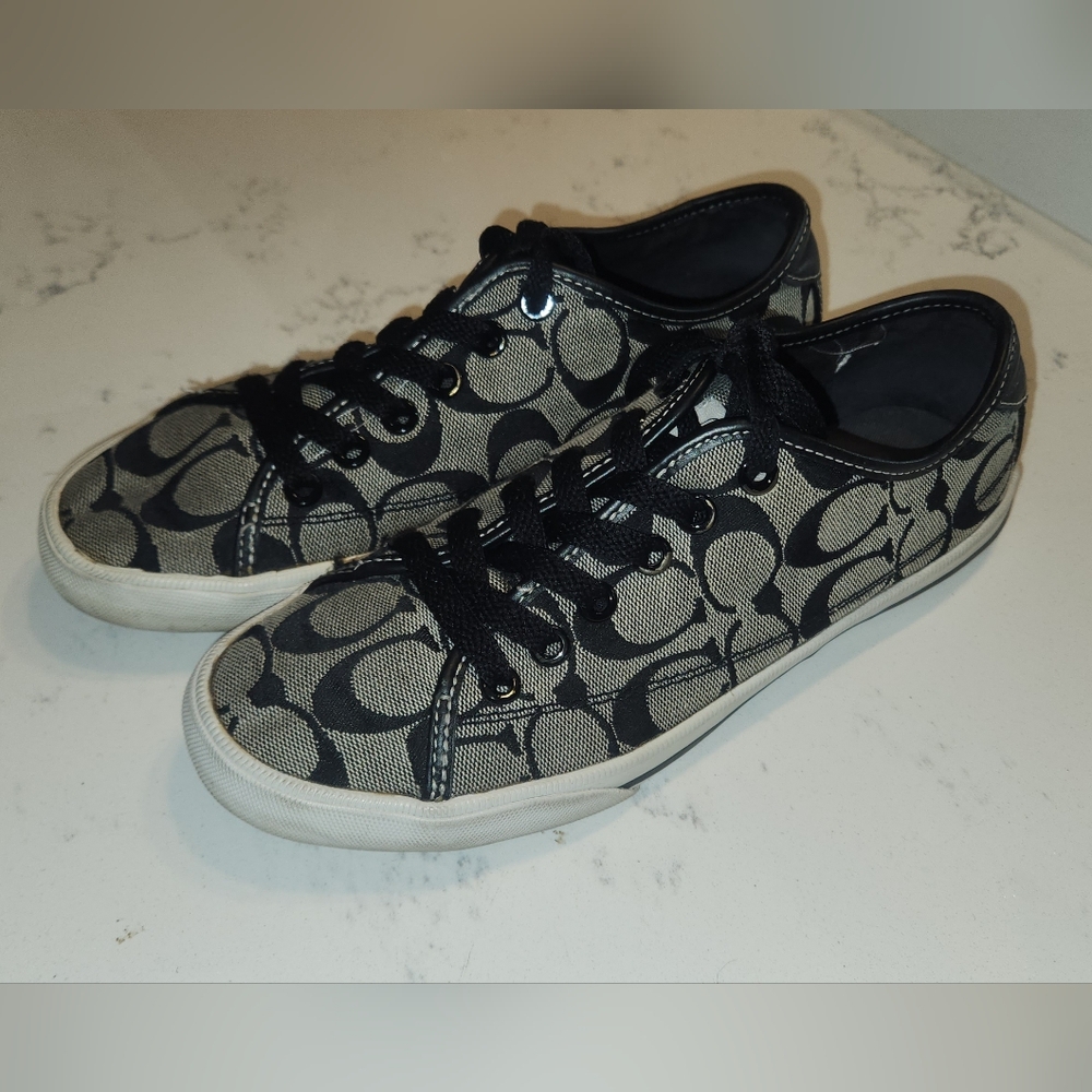 Coach Black and Gray Sneakers with Monogram Design